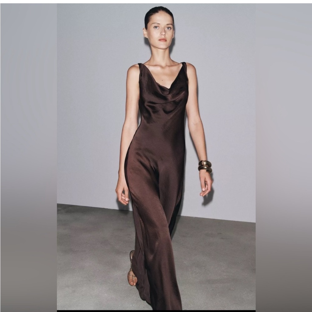 Zara Brown Satin Dress